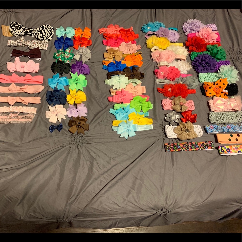 62 Assorted hair bows and head bands